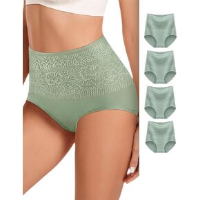 Women's Lace Trim High Waisted Cotton Underwear Full Coverage Ladies Panties Tummy Control Briefs 4 Pack