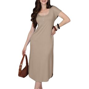 KOH KOH Womens 2025 Long Casual Pockets Loose Comfy Cap Sleeve Comfy Midi Dress
