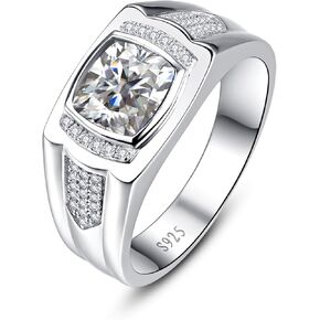 8 * 8mm 2.85CT 925 Sterling Silver Mens Gemstone Ring Princess Cut Created Black Onyx|Sapphire|Emerald|Ruby Mens Wedding Band Engagement Ring Pave CZ W/AAA Size 6-13