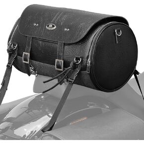 KEMIMOTO Motorcycle Tail Bag, PU Leather Motorcycle Rear Seat Bag, Waterproof Waxed Drawstring Canvas 18-22L Expandable Motorbike Helmet Bag Luggage Storage for Sportster Softail Dyna V-star Shadow