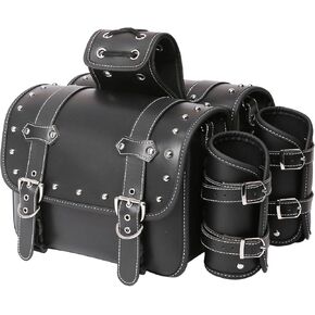 KZNI Motorcycle Saddle Bags|Pvc Faux Leather Side Bags|Waterproof Side Swing ArmBags|Side Tool Bag|Universal Storage Tool Bag for Motorbike|with cup holder|two-color belt|1Pcs | Right