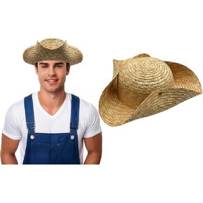 Nicky Bigs Novelties Adult Straw Tricorn Hat Adjustable Colonial, Pirate, & Southern Wide-Brim Hat for Men & Women Gardening, Outdoor Work, Historical Reenactment, Cosplay, & Costume Accessory