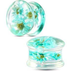 Jewseen 2Pcs Floral Double Flared Ear Gauges Plugs 2g-1’’ Ear Tunnels Stretchers Ear Plugs Piercing Jewelry for Women