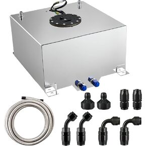 EVIL ENERGY 20 Gallon Fuel Cell Tank Aluminum with Level Sender 6AN 12FT CPE Fuel Line Kit Silver
