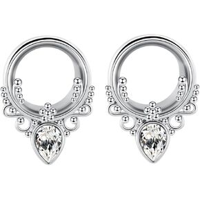 Tunnels Gauges, 2PCS Stainless Steel Tunnel Set Deer with Teardrop Cubic Zirconia Ear Gauges 00G Ear Piercing Jewelry