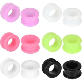 B BodyPJ Sparkles 12Pcs Silicone Ear Gauges Tunnel Plugs Set, 6 Colors,Expanders Gauge