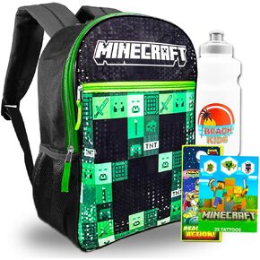 حقيبة ظهر Minecraft للأولاد 8-12 - حزمة مع حقيبة ظهر Minecraft 16 "Minecraft ، زجاجة ماء ، وشم ، المزيد | حقيبة مدرسة Minecraft للأطفال