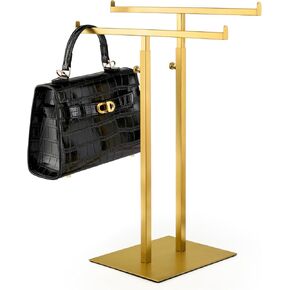 Purse Display Stand Jewelry Towers, Double T-Shaped Tabletop Stainless Steel Hook Hanging Adjustable Height Handbag Holder for Organizer Luxury Bags Necklaces Home Store Boutique Retail Closet