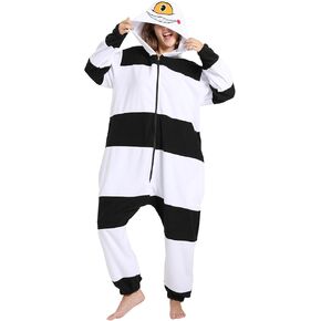 Unisex Adult Animal Halloween Cosplay Costume Pajamas, Women Men Black and White One Eyed Monster Cartoon Onesie