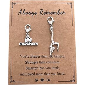 AMOBESTER Gymnastics Clasp on Charms I Love Gymnastics Charms for Bracelet Necklace DIY Jewery Making