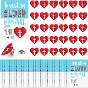 30 PCS Heart Cross Pins Bible Bible Favors و 30 PCS Trust in the Lord Proverbs 3: 5 Bible Bible Cards Red M0El Lapel Brooch Denec