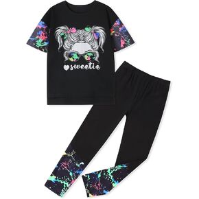 Girls Clothes Cool Girl Print Tie Dye 2PC Outfits Short Sleeve Tops Long Pant Sets Summer Kids Clothes Girls