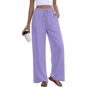 Anymeet Women's Linen Summer Palazzo Pants Flowy Wide Leg Beach Trousers M-3XL