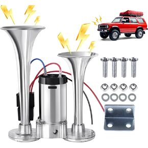 12V 600DB Air Horn Super Loud Train Horn for Truck, Dual Trumpets Kit with Air Compressor, Car Accessories Universal for Car, SUV, Motorcycle, Truck, Lorries, Boat, Gift for Men, Him