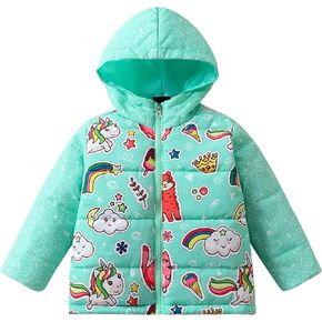 Baby Girl Winter Jacket Toddler Hooded Cute Printed Unicorn Coat Outdoor Ski Jacket Snow Suit