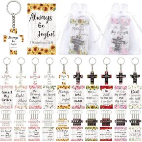 150 Pcs Christian Gifts Bulk Include 50 Acrylic Christian Keychain 50 Religious Scripture Card 50 Organza Bags