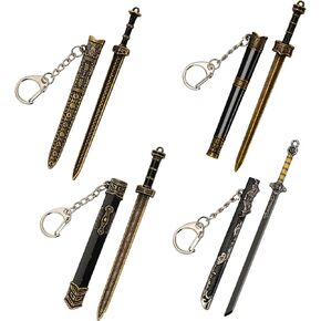4 Pcs Mini Katana Keychain Chinese Ancient Mini Sword Keychain Metal Katana Toy Model with Pull Out Mini Sword Shaped Letter Parcel Opener Sword Ornaments