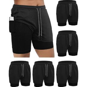 Sureio 6 Pcs Men's 2 in 1 Workout Running Shorts 5" Athletic Gym Shorts with Liner Quick Dry Shorts with Pockets Towel Loop