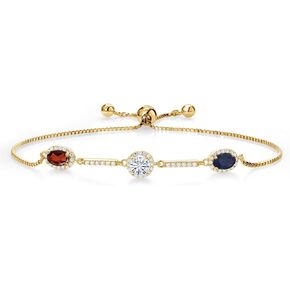 Gem Stone King Keren Hanan Build Your Own Personalized 3-Stone Round and Oval Birthstones 18K Yellow Gold Plated Silver Bracelet For Women
