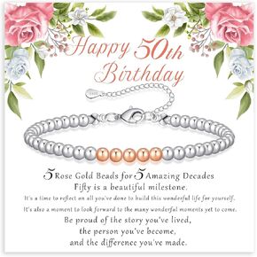 BMMYE 30th 40th 50th 60th 70th Birthday Gifts for Women, 925 Sterling Silver Bracelet for Women with Cards Adjustable 4mm Silver Bead Bracelet Birthday Gifts for women Jewellery for Mum Grandma