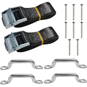 4Ft Battery Tie Down Strap Kit, Stainless Steel Battery Tie Down Strap with Cam Buckle, SS Screws & Deck Loop Mounts for Car Boat Batteries, Cooler, Luggage Belt