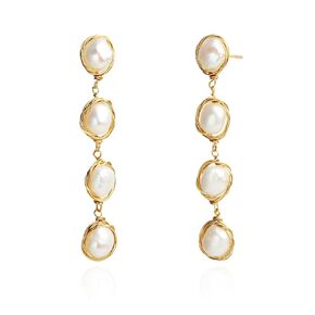 14K Gold Plated Cultured White Baroque Pearl Dangling Drop Earrings for Women Trendy
