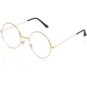 Old Man Costume Glasses, Gold Round Santa Glasses, Clear Lens Non-Prescription for Grandma Dress Up Cosplay Accessories