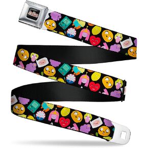 Cartoon Network Belt, Seatbelt Buckle Belt, Adventure Time Character Face Icons Scattered Black, Adjustable