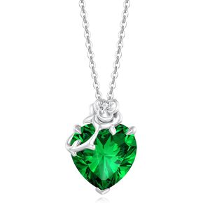 FANCIME 14K Solid White Gold Rose Pendant with Sterling Silver Chain Heart Birthstone Gemstone Fine Jewelry Christmas Gifts for Women Her