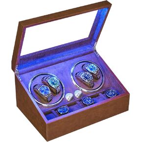 ANWBROAD Watch Winder for Automatic Watches 4+6 Watch Rotator and Storages with Super Quiet Mabuchi Motor LED Backlight Watch Turner Piano Paint Watch Turner 4 Rotating Modes Gift UJWW002T