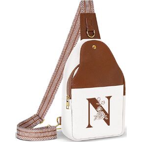 Personalized Crossbody Bag for Women Leather Sling Bags with Initial Letter Chest Bag for Travel, Gift for Mom Wife