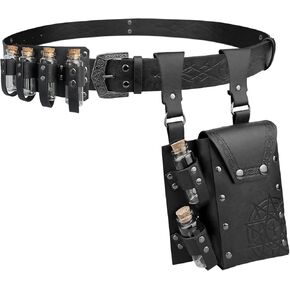 3 PCs Medieval Alchemy Belt Waist Pack Combo with Multiple Potion Bottles, Viking Rivet Belt Side Pouch for Cosplay