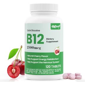 Vitamin B12 Sublingual 2500 mcg - Quick Dissolve Cherry Flavor for Cellular Energy Support, Energy Metabolism, Nervous System Health & Heart, 120 Tablets（4-Month Supply）