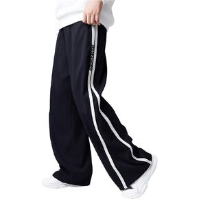Verdusa Boy's Wide Leg Baggy Pants Side Striped Elastic Waist Loose Long Trousers