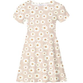 Girl's Dresses Cute Print Short Sleeve Casual Sundress for Girls 4-10 Years