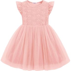 Arshiner Toddler Lace Tutu Dresses Ruffle Sleeve 3 Layers Tulle Flower Wedding Birthday Summer Little Girls Dress