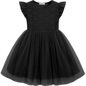 Arshiner Toddler Lace Tutu Dresses Ruffle Sleeve 3 Layers Tulle Flower Wedding Birthday Summer Little Girls Dress in Kuwait