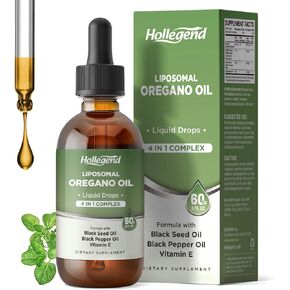 Liposomal Oregano Oil Liquid Drops, Organic Oil of Oregano Carvacrol for Kids & Adults, with Black Seed & Black Pepper Oil,Immune and Digestive System Support, Alcohol-Free, 60ML/2 Fl Oz
