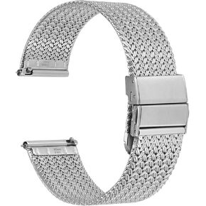 Wocci Elite Metal Watch Band للنساء والرجال ، شبكية منسوجة ، 316 لتر من الفولاذ المقاوم للصدأ ، إطلاق سريع ، مشبك طية مطور ، عرض حزام 14 مم 16 مم 18 ملم 20 مم 22 ملم