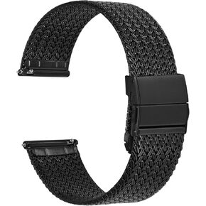 Wocci Elite Metal Watch Band للنساء والرجال ، شبكية منسوجة ، 316 لتر من الفولاذ المقاوم للصدأ ، إطلاق سريع ، مشبك طية مطور ، عرض حزام 14 مم 16 مم 18 ملم 20 مم 22 ملم in Kuwait