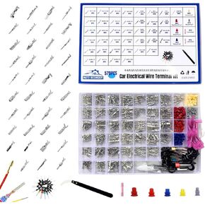 570PCS 39 Type Pin Connectors Kit 0.6/1.2/1.5/1.8/2/2.2/2.3/2.5/2.8/3.5/4.8mm Electrical Wire Terminal Connectors Motorcycle ATV Automotive Terminal Removal Tool Crimp Non-Insulated Plug