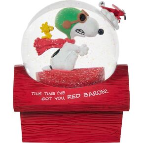 Precious Moments Peanuts Musical Snow Globe | This Time I've Got You, Red Baron! Musical Snow Globe | Snoopy & Woodstock Décor | Collectible