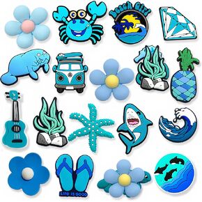 Sea Shoe Charms, Ocean Charms for Shoes, Wristbands, Sandals and Bracelets, Gifts for Kids Teens Adults (set blue ocean 18pcs)