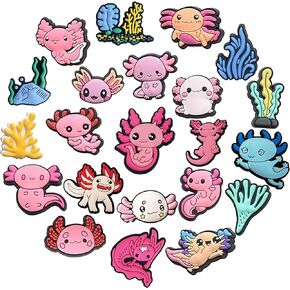 22PCS Axolotl Shoe Charms, Unique Kawaii Animal Shoes Charms for Kids Boys Girls, Cute Non-Slip Shoe Clips Accessories, Pink Shoe Cartoon Sneaker Decorations Gifts