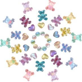 40Pcs Bear Shoe Charms,Heart Charms for Women Bling Shoes Decoration for Girl