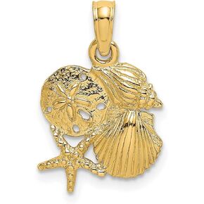 Four Shell Cluster Charm In Real 14k Yellow Gold 13 mm x 11 mm