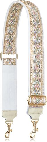 ALLZEDREAM Purse Strap Crossbody Replacement Handbag Shoulder Bag 2" Wide Adjustable Lace Sequins Genuine Leather Ends in Saudi Arabia