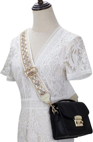 ALLZEDREAM Purse Strap Crossbody Replacement Handbag Shoulder Bag 2" Wide Adjustable Lace Sequins Genuine Leather Ends in Saudi Arabia
