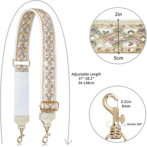 ALLZEDREAM Purse Strap Crossbody Replacement Handbag Shoulder Bag 2" Wide Adjustable Lace Sequins Genuine Leather Ends in Saudi Arabia
