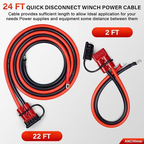 24 FT Quick Disconnect Winch Power Cable, 175A Connector Plug with 2AWG Copper Wiring, Forklift Plug Wire Trailer Power Storage Power Harness in Kuwait